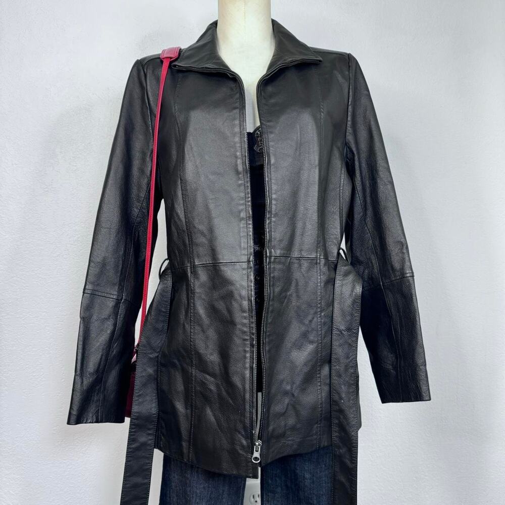 Leather Jacket Belt Black Longline Size Medium - Picture 2 of 7